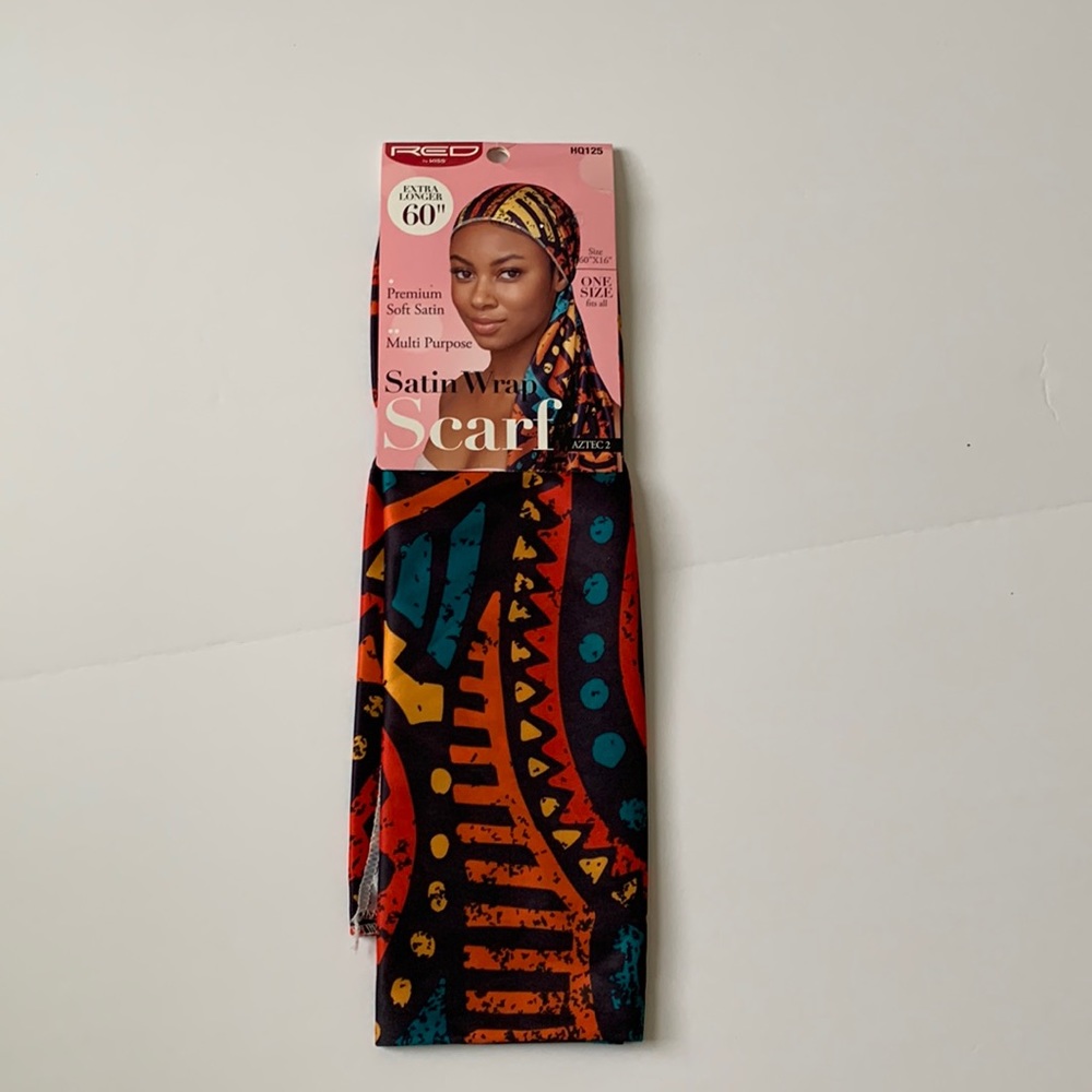 RED satin wrap  multicolored scarf